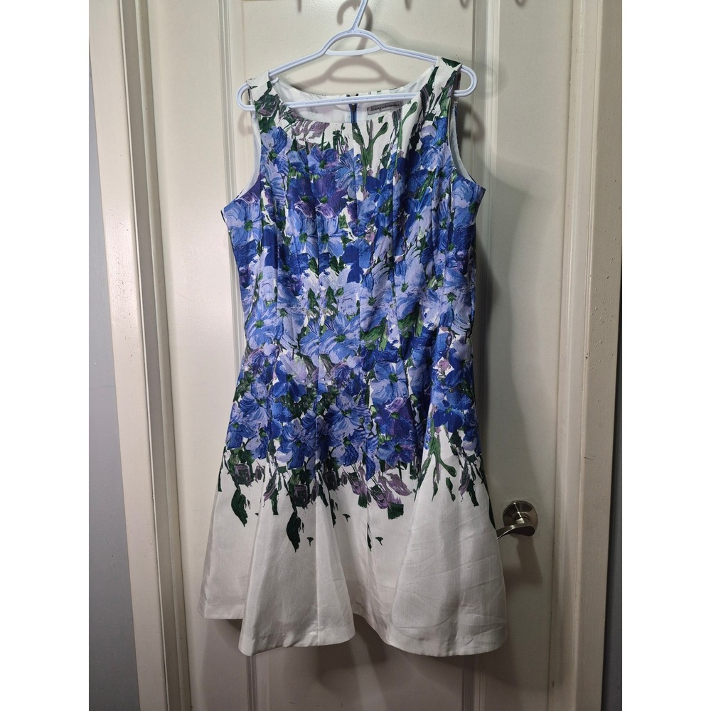 Danny and Nicole Blue Floral Sleeveless Fit and Flare Dress White Size 18